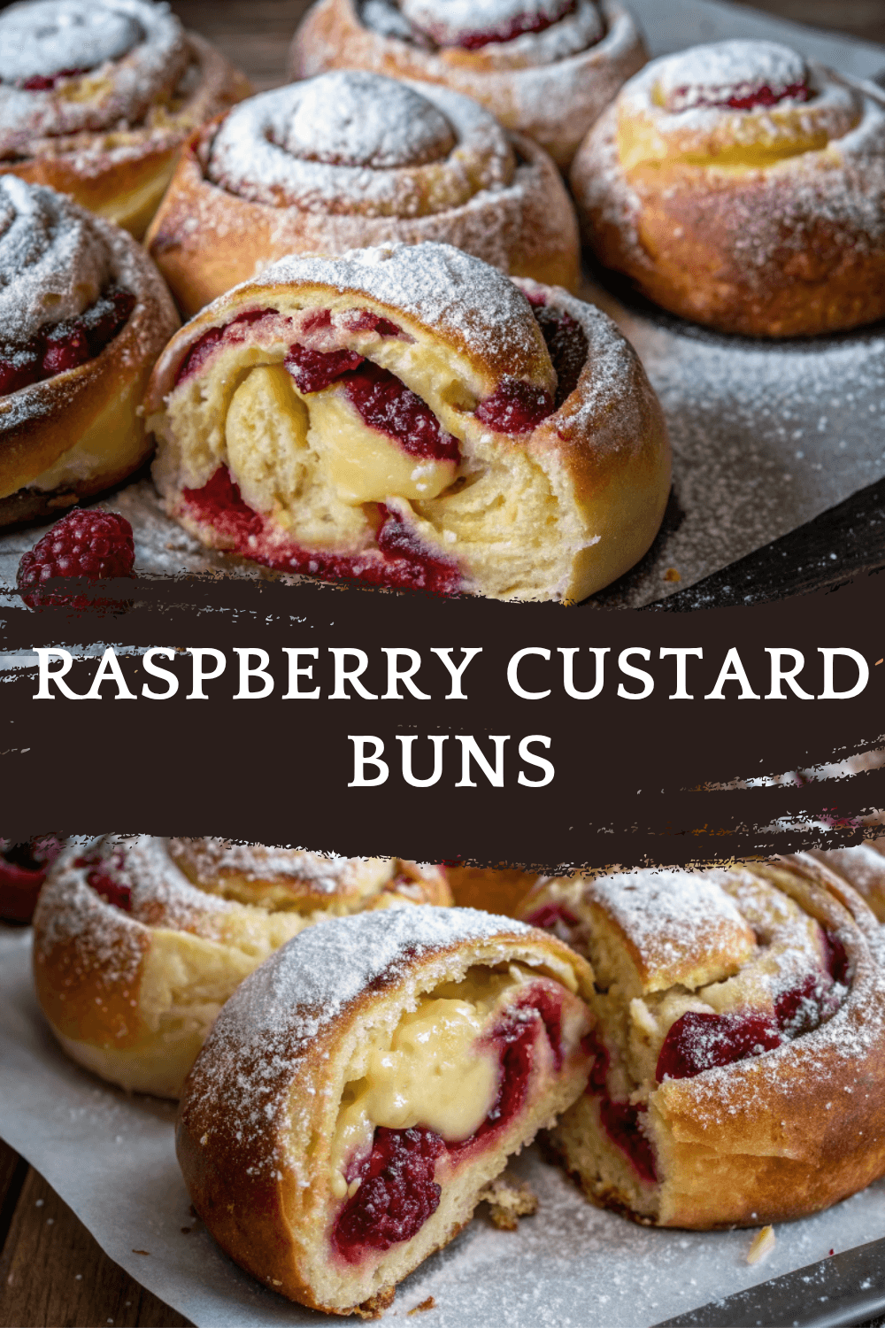 Raspberry Custard Buns (Bringebærsnurrer med vaniljekrem)