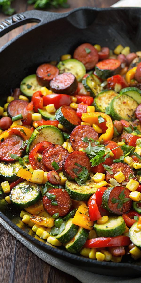 Summer Dinner Sausage and Veggies Skillet – Colorful, Juicy, and Full of Fresh Flavor
