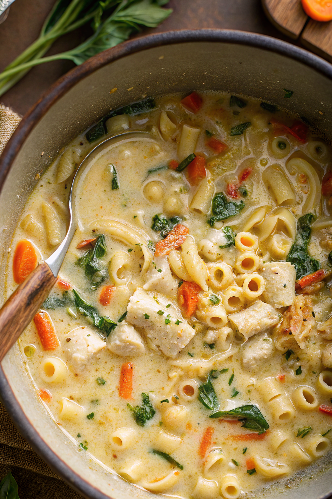 Creamy Chicken Pasta Soup with Carrot and Spinach – The Best Chicken Soup Recipe