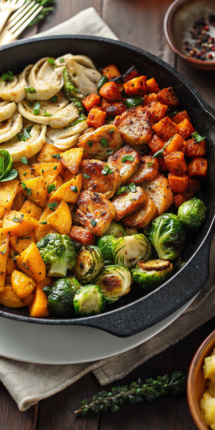 Autumn Chicken & Tortellini Dinner with Roasted Butternut Squash and Brussels Sprouts (Cozy One-Pan Comfort Meal)