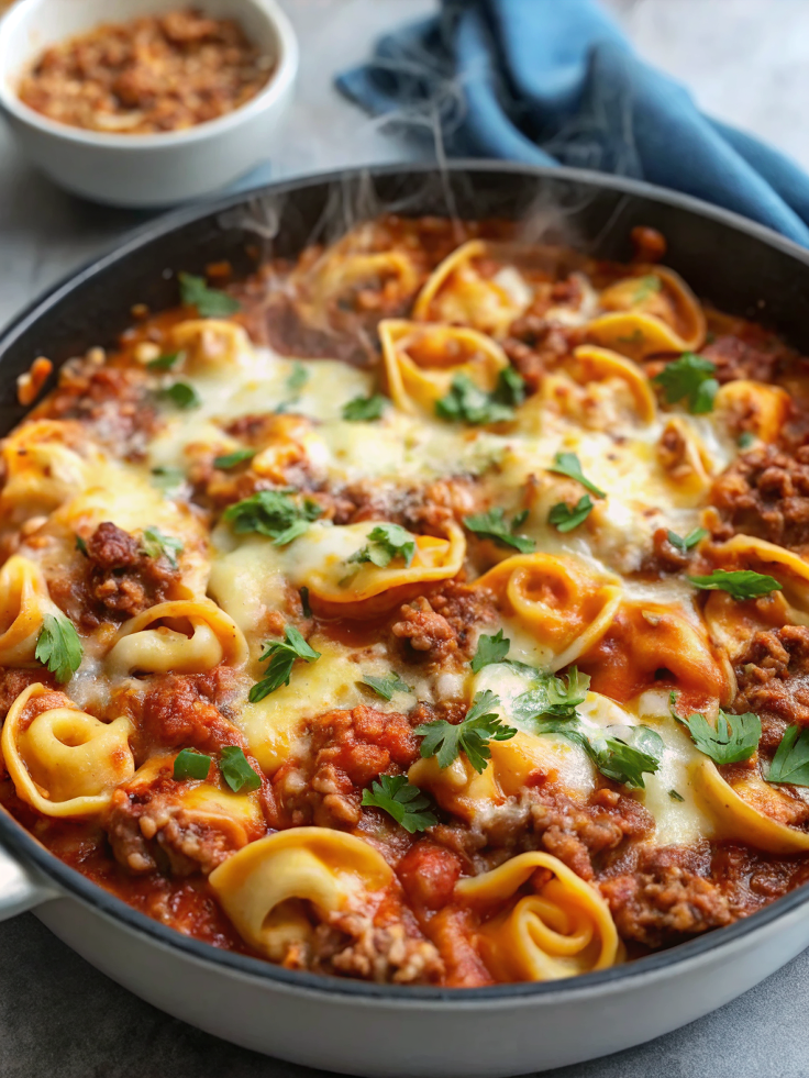 One-Pot Cheesy Enchilada Tortellini with Beef – Cozy, Flavor-Packed Comfort Dinner for Busy Nights