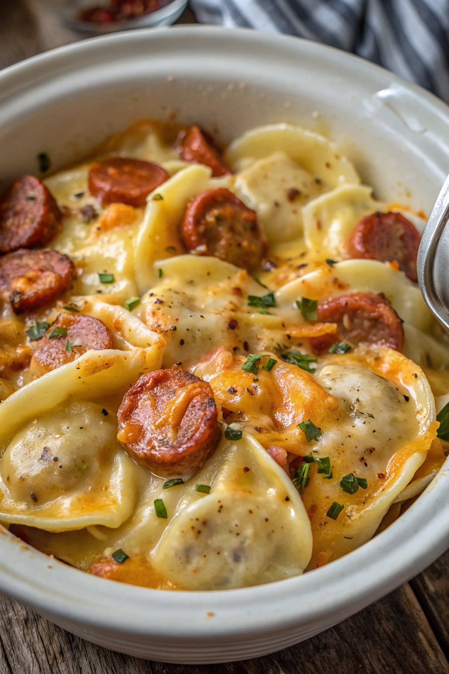 Creamy Crockpot Pierogi Casserole with Beef Sausage – Cozy, Cheesy & Effortless